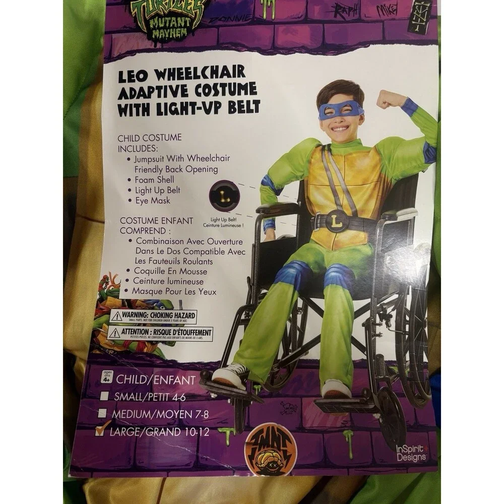TNMT LEO WHEELCHAIR ADAPTIVE COSTUME WITH LIGHT-VP BELT Large 10-12  NEW